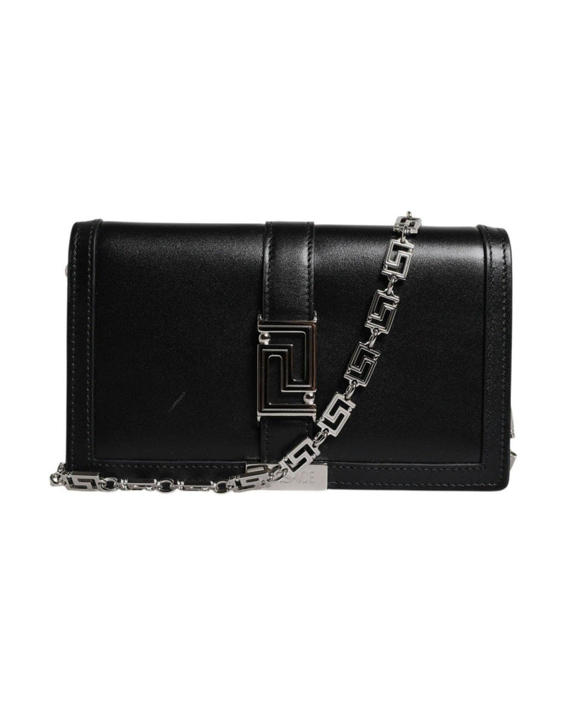 Versace Leather Black Calfskin Chain Strap Shoulder Crossbody Bag Glam Steals