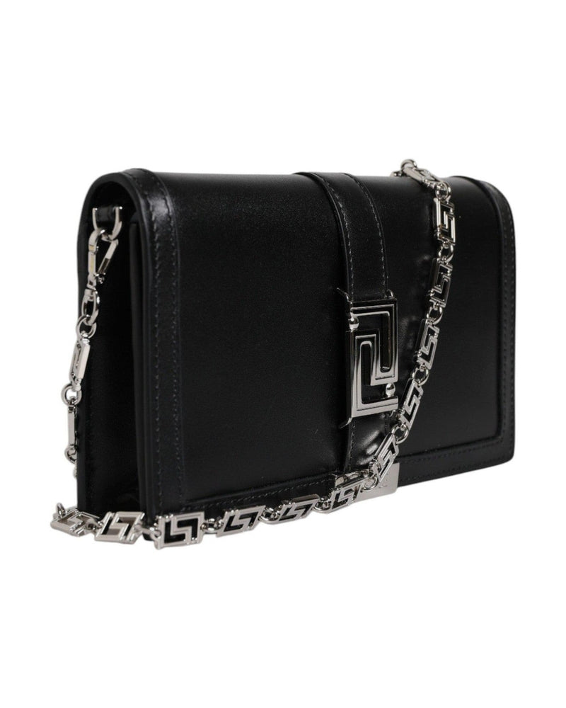 Versace Black Leather Calfskin Chain Strap Shoulder Crossbody Bag Glam Steals