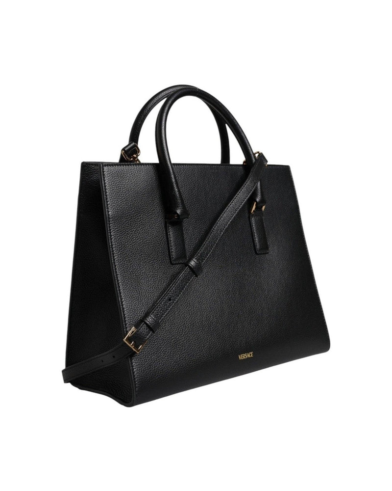 Versace Black Leather Large Top Handle Shoulder Crossbody Bag Glam Steals