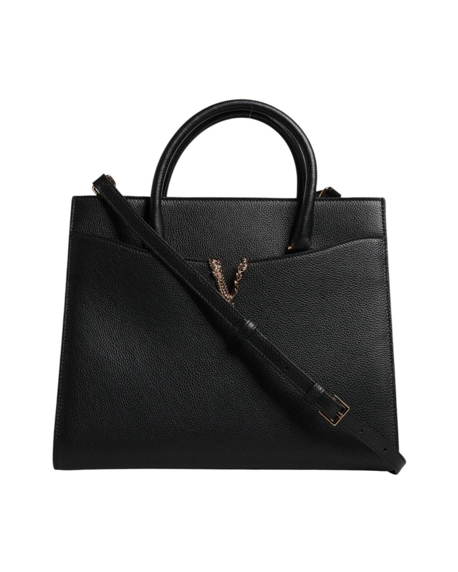 Versace Black Leather Large Top Handle Shoulder Crossbody Bag Glam Steals