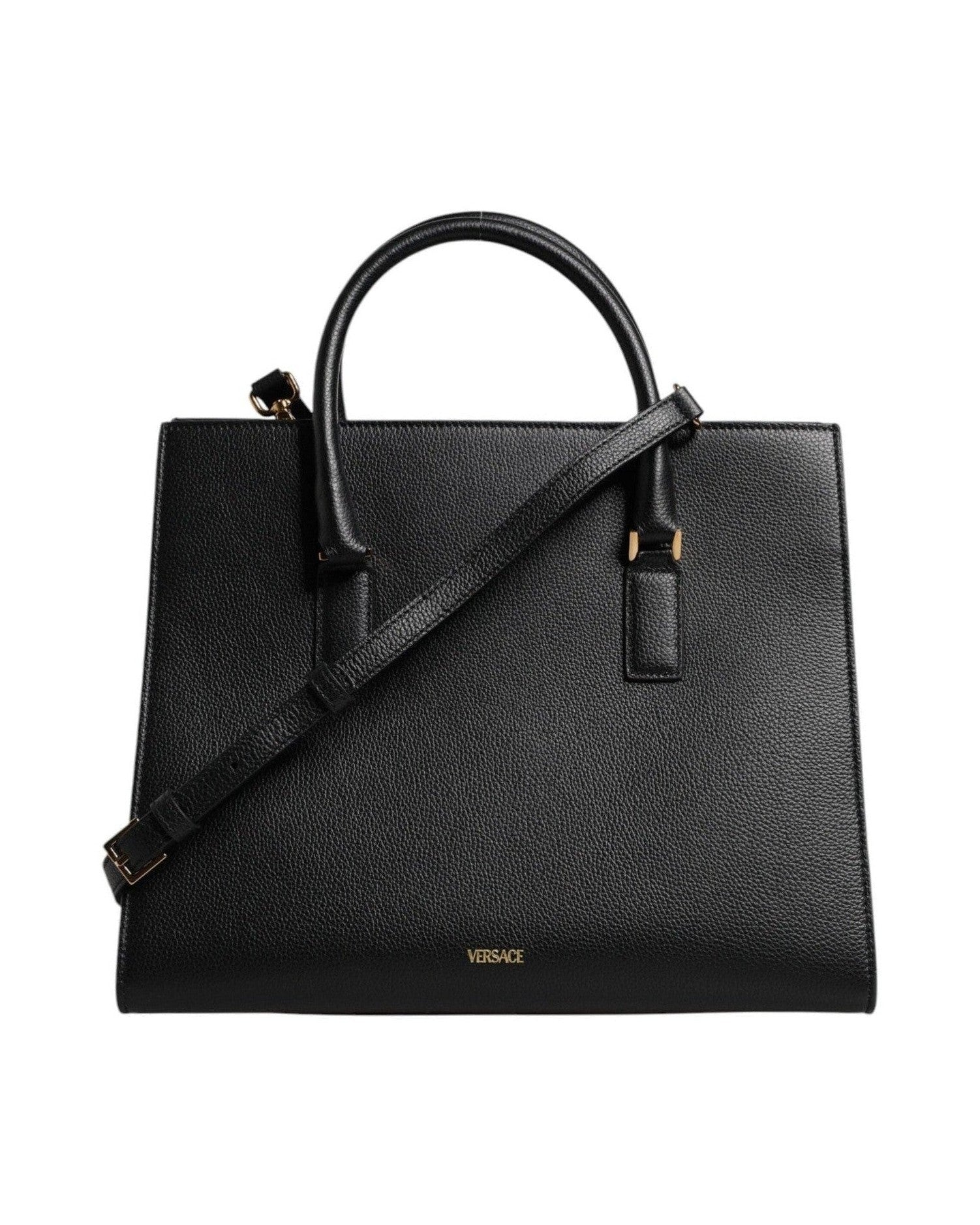 Versace Black Leather Large Top Handle Shoulder Crossbody Bag Glam Steals