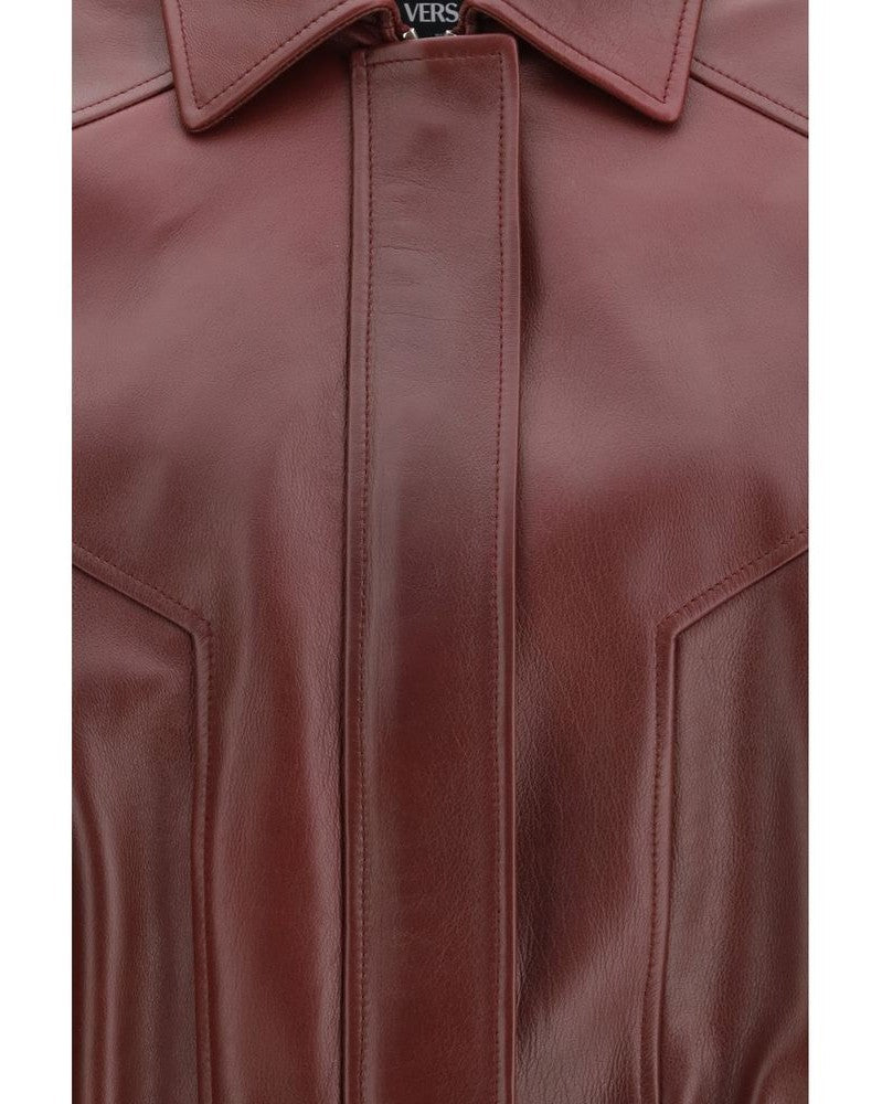 Versace Leather Bordeaux Jacket 