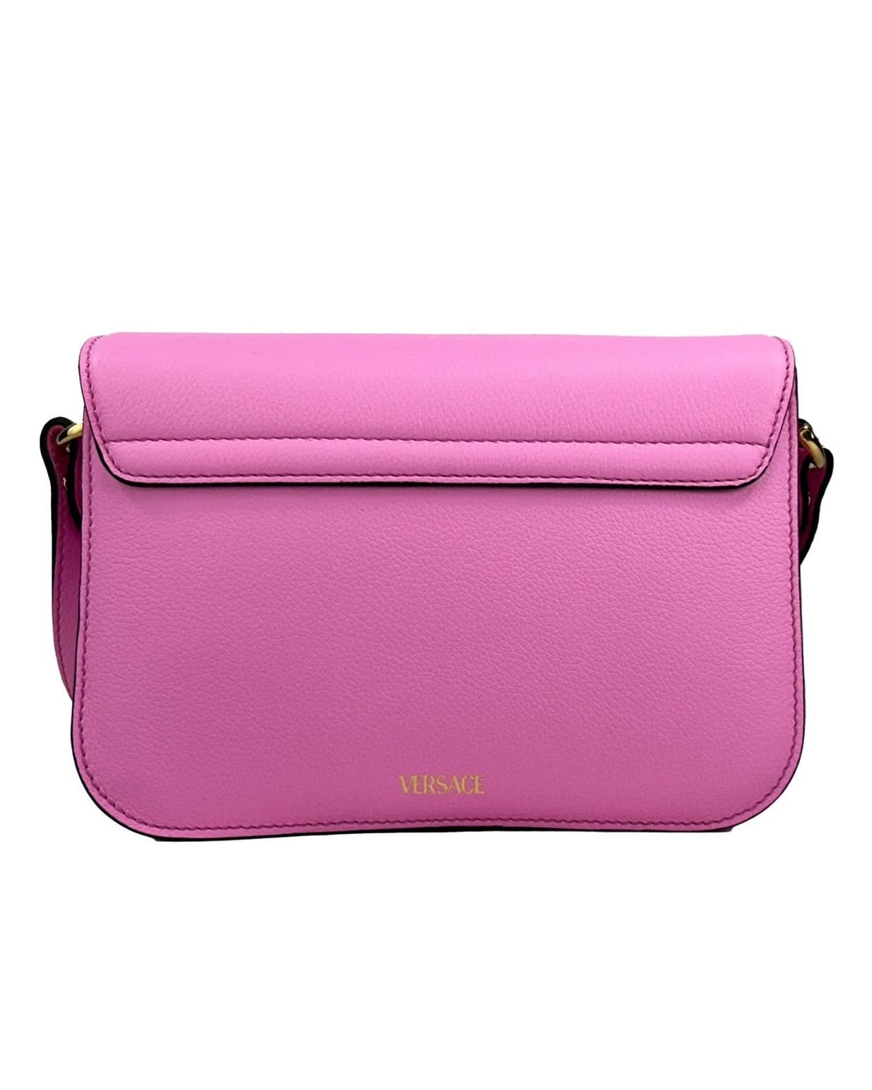 Versace Pink Leather La Medusa Shoulder Crossbody Bag Purse Glam Steals