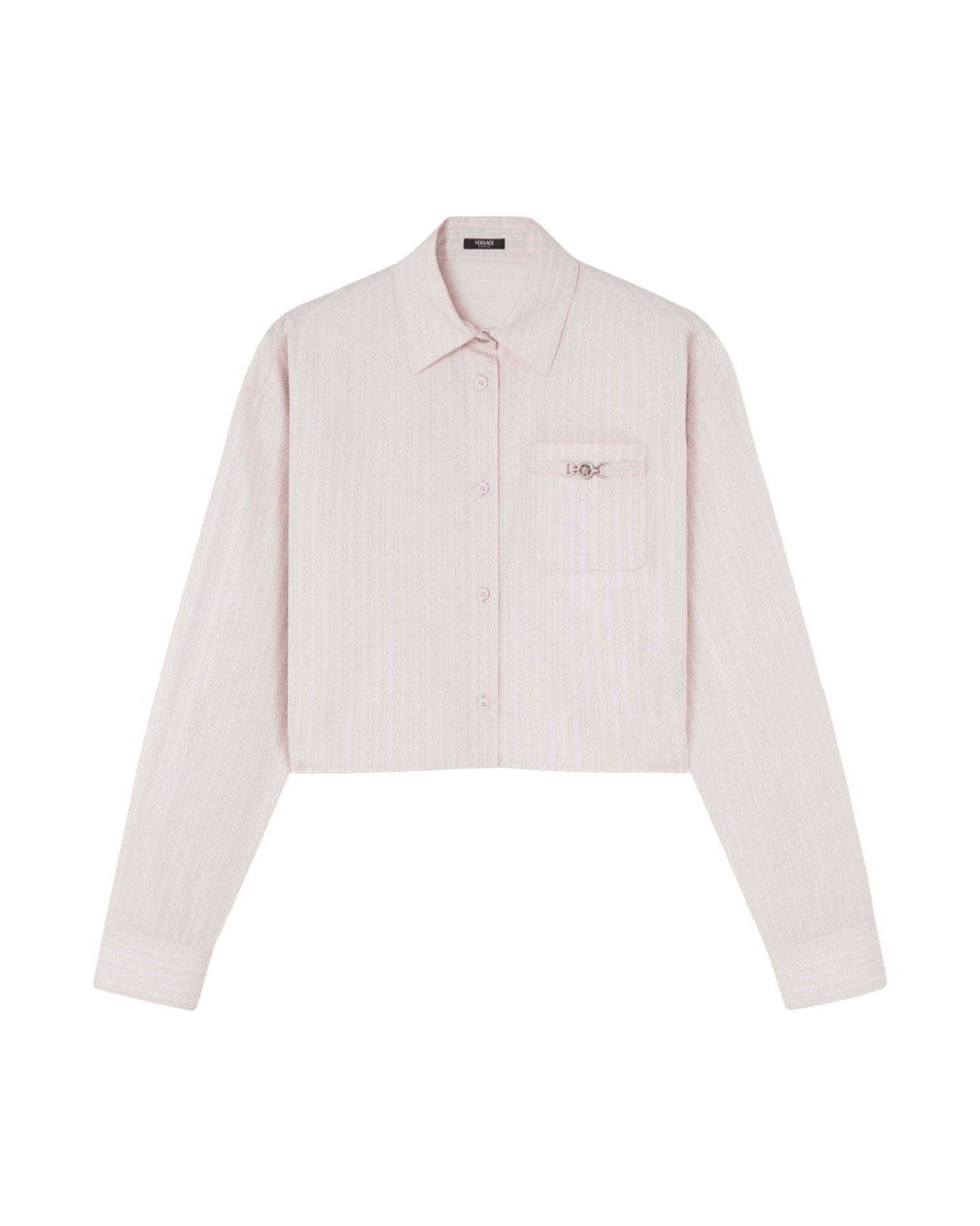 Versace Pinstripe Chain Boxy Short Shirt Glam Steals