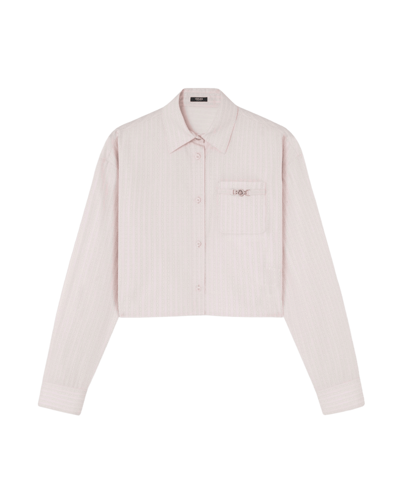 Versace Pinstripe Chain Boxy Short Shirt Glam Steals