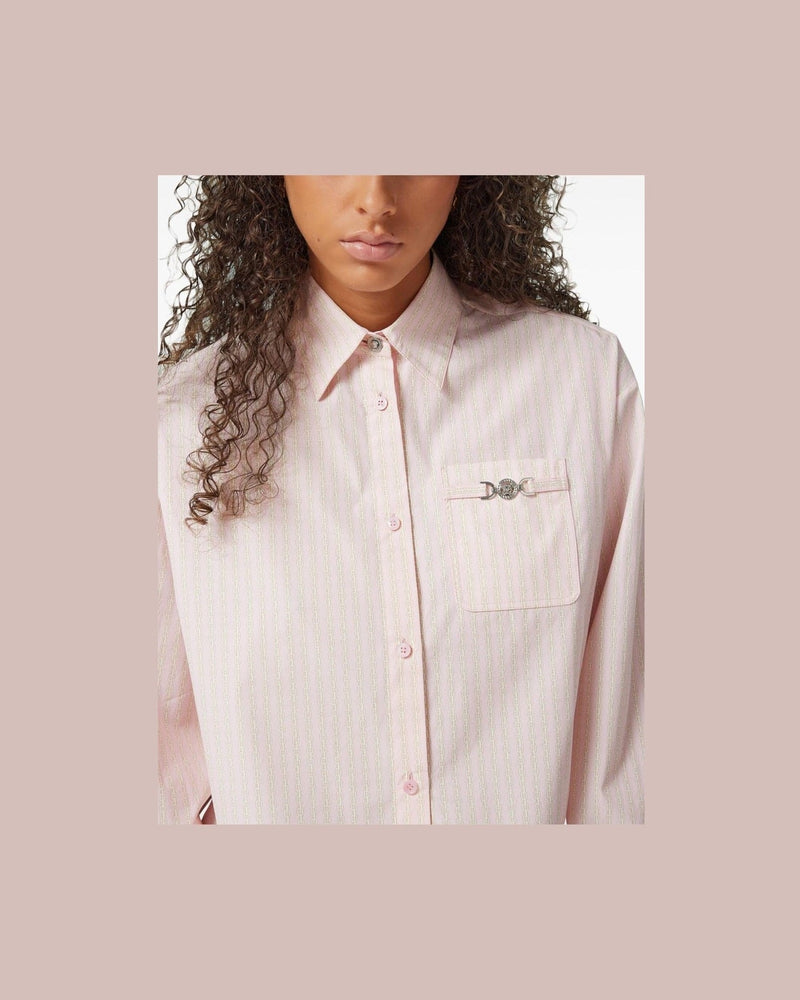 Versace Pinstripe Chain Boxy Short Shirt Glam Steals