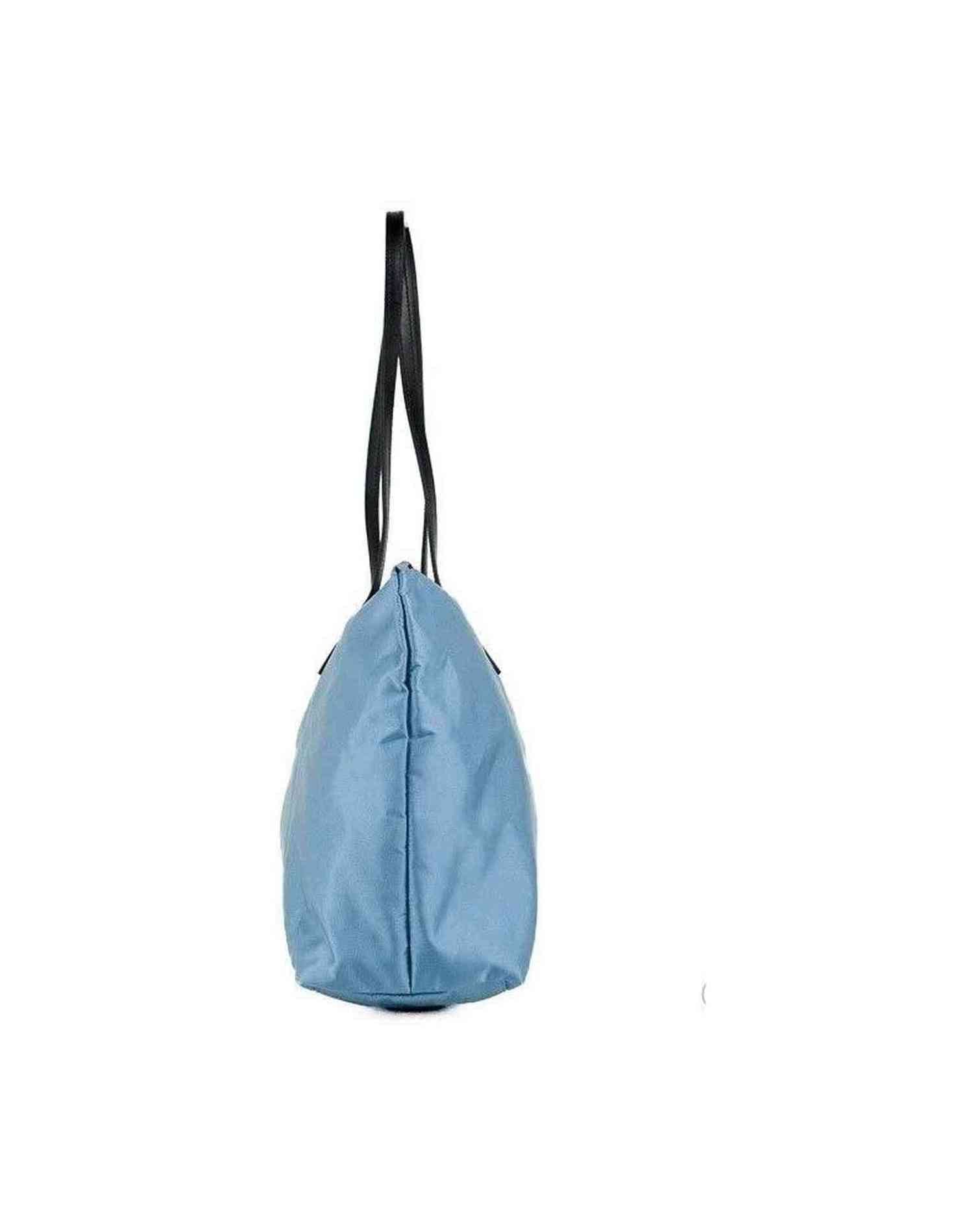 Versace Portuna Medusa Medium Cornflower Nylon Leather Tote Bag Blue Purse Glam Steals