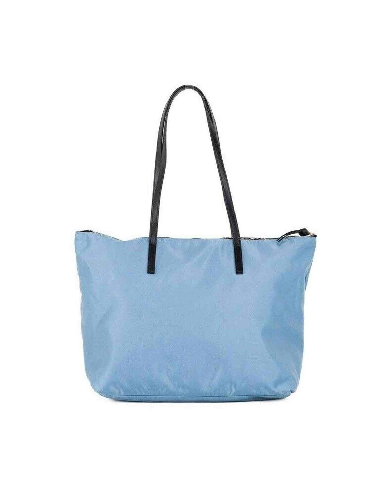 Versace Portuna Medusa Medium Cornflower Nylon Leather Tote Bag Blue Purse Glam Steals