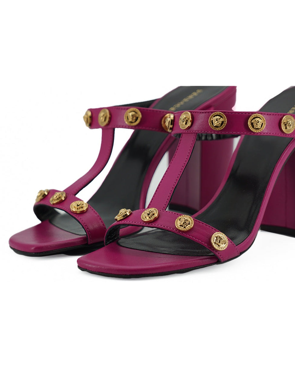 Versace Purple Leather Calf High Heel Sandals Glam Steals