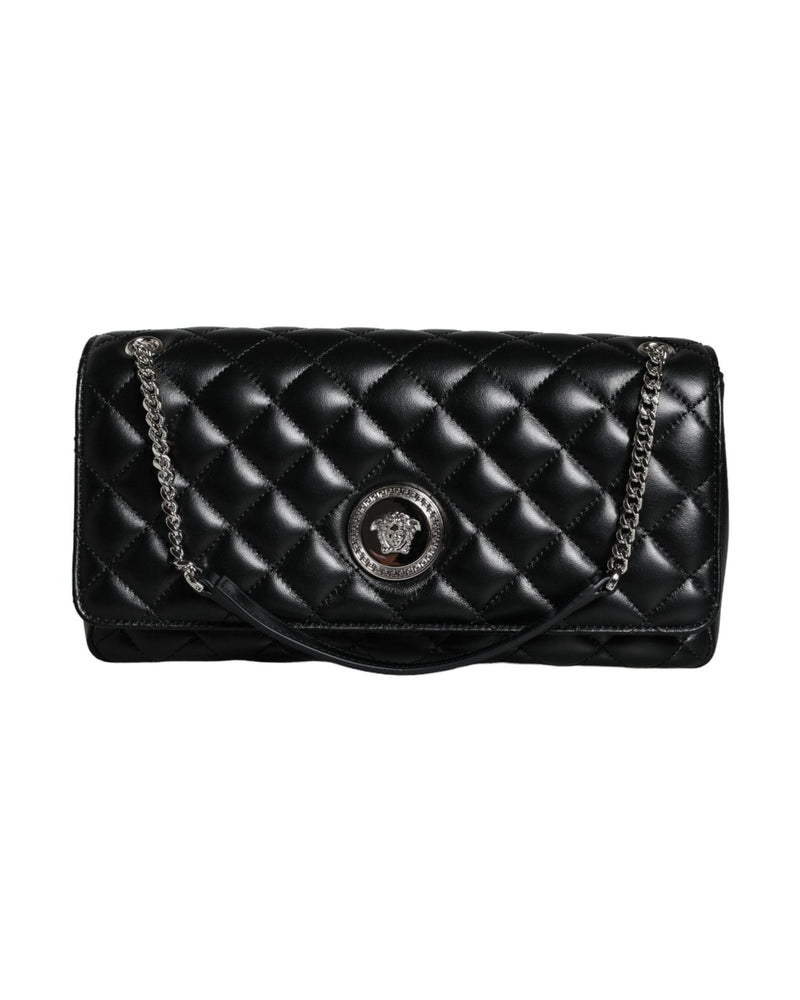 Versace Quilted Lambskin Leather Crossbody Shoulder Black Bag Glam Steals