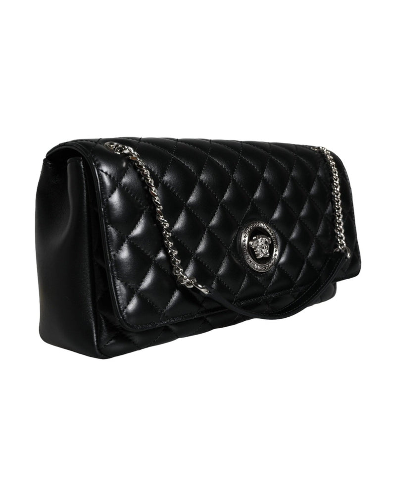 Versace Quilted Lambskin Leather Crossbody Shoulder Black Bag Glam Steals