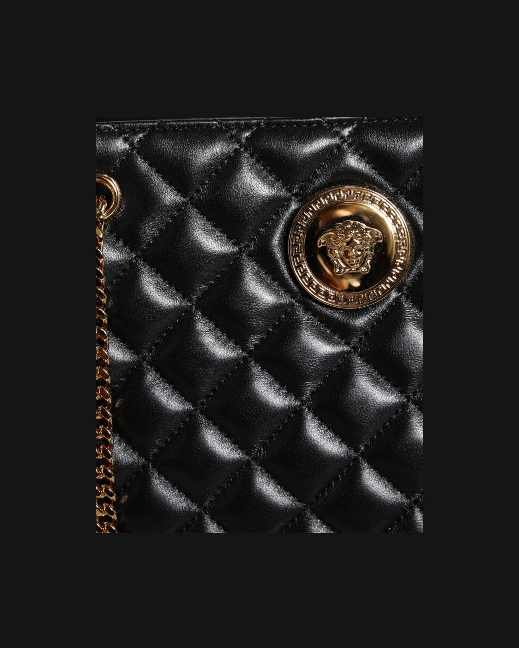 Versace Quilted Nappa Leather Shoulder Chain Strap Black Bag Glam Steals