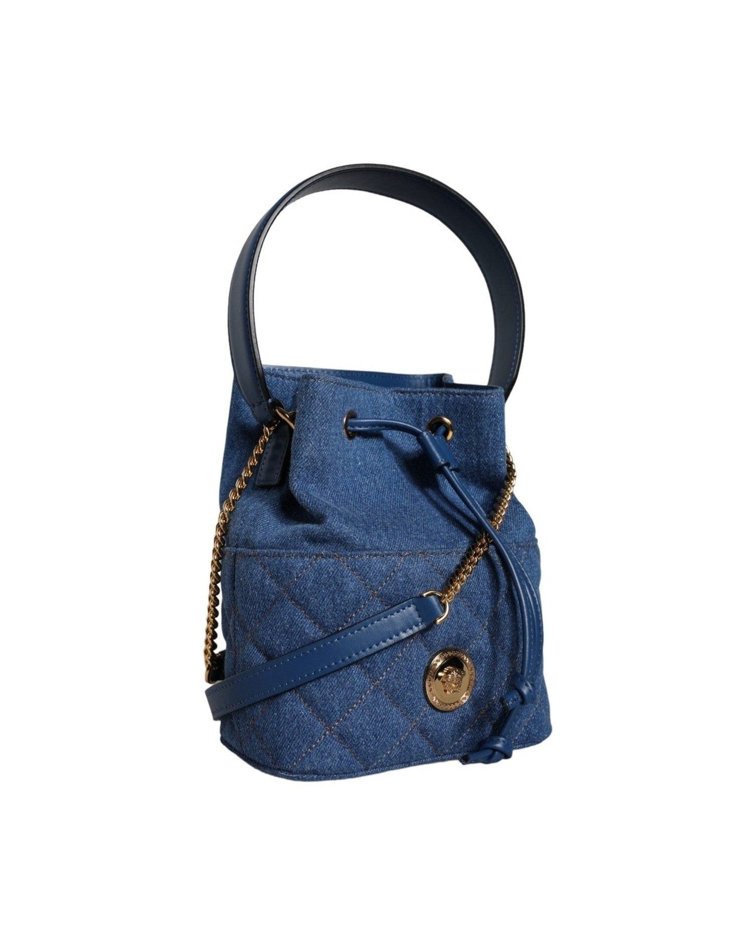 Versace Quilted Denim Leather Crossbody Shoulder Blue Bag Glam Steals