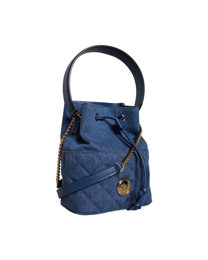 Versace Quilted Denim Leather Crossbody Shoulder Blue Bag Glam Steals