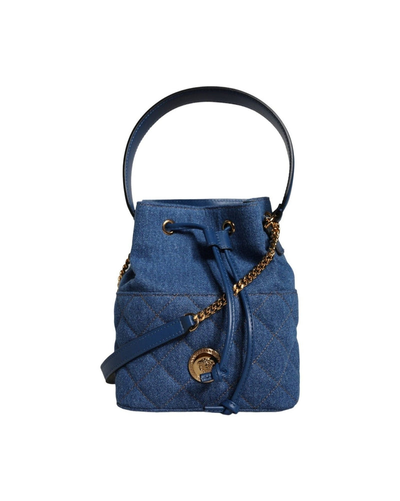 Versace Quilted Denim Leather Crossbody Shoulder Blue Bag Glam Steals