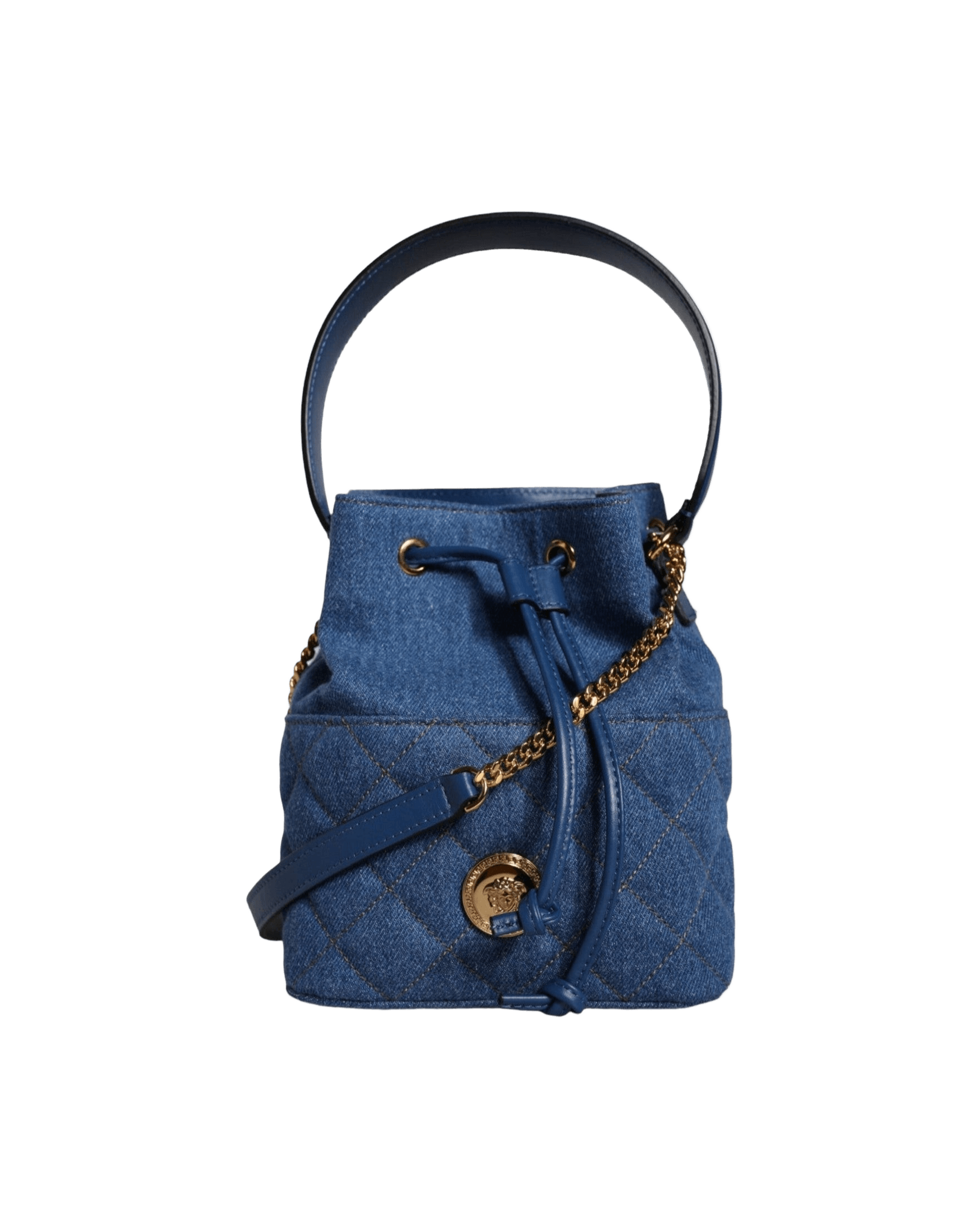 Versace Quilted Denim Leather Crossbody Shoulder Blue Bag Glam Steals