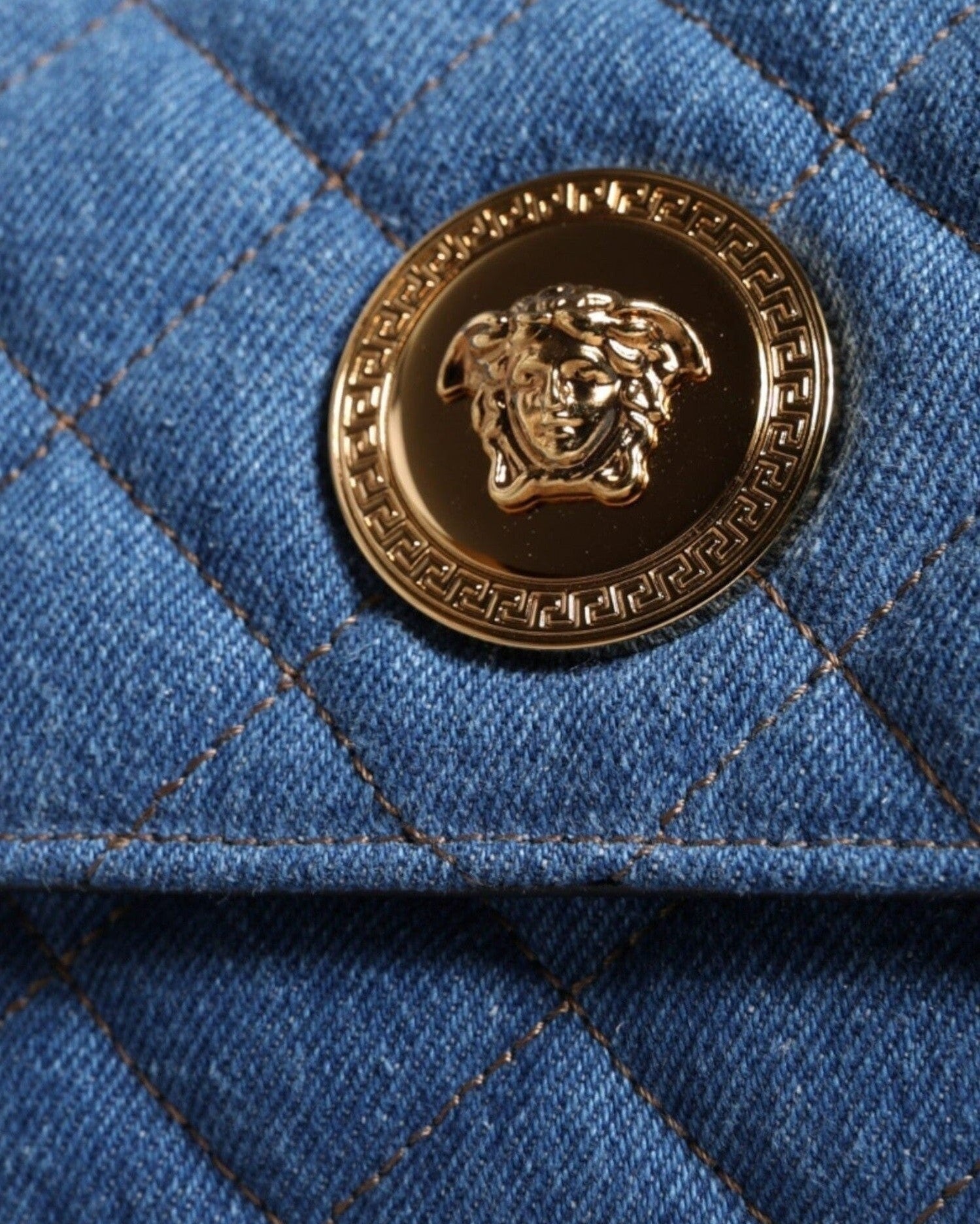 Versace Quilted Denim Leather Crossbody Shoulder Blue Bag Glam Steals