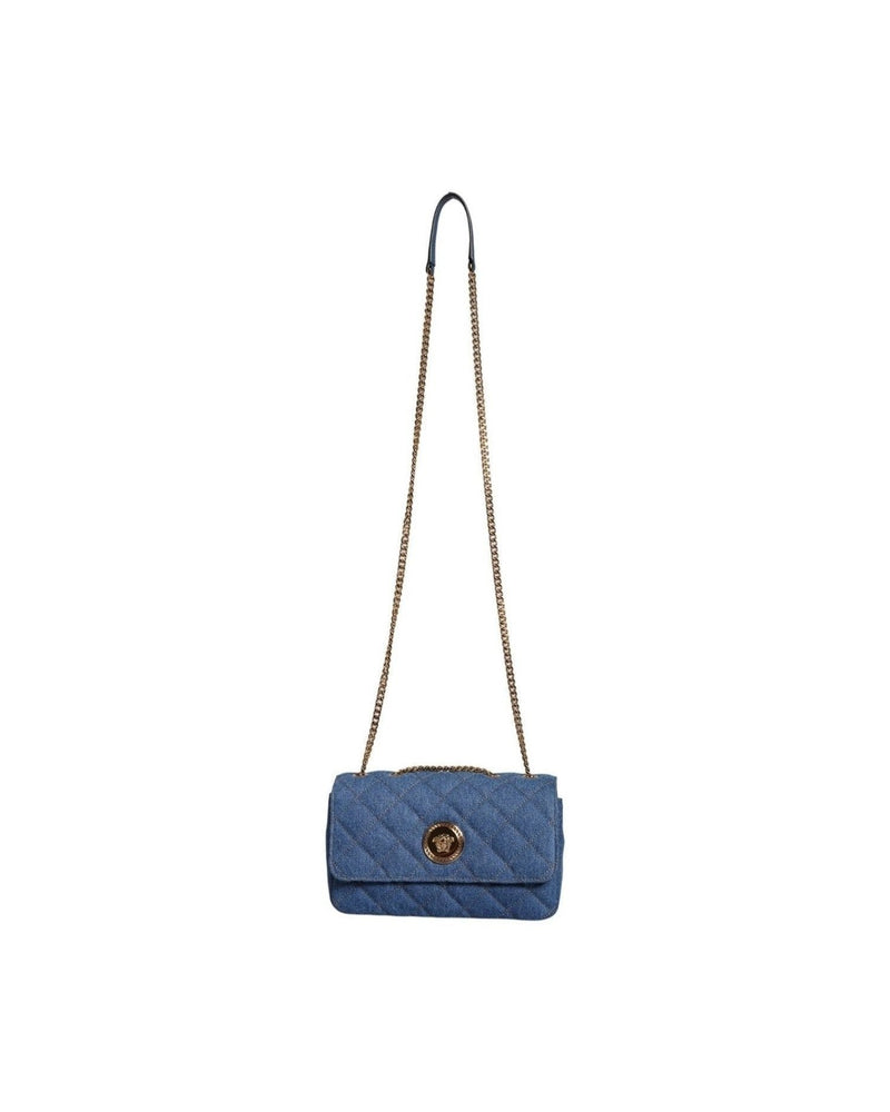 Versace Quilted Denim Leather Crossbody Shoulder Blue Bag Glam Steals