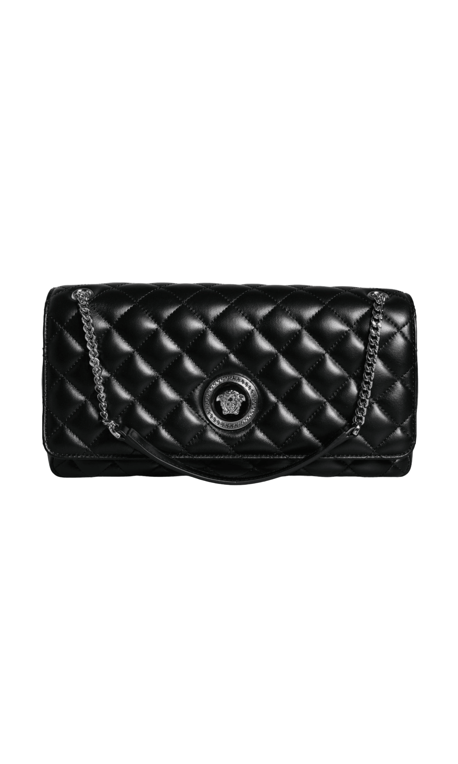 Versace Quilted Lambskin Leather Crossbody Shoulder Black Bag Glam Steals