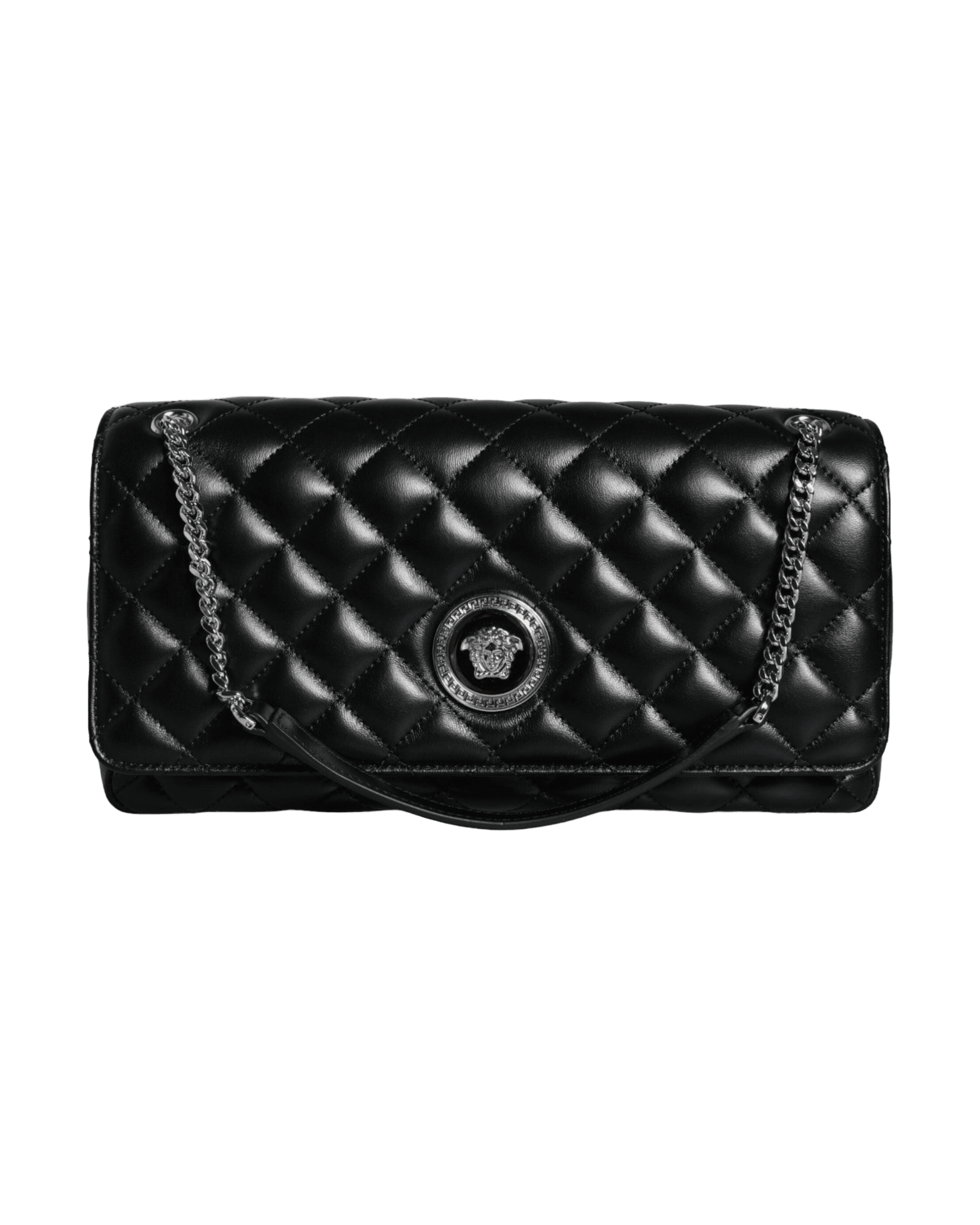 Versace Quilted Lambskin Leather Crossbody Shoulder Black Bag Glam Steals