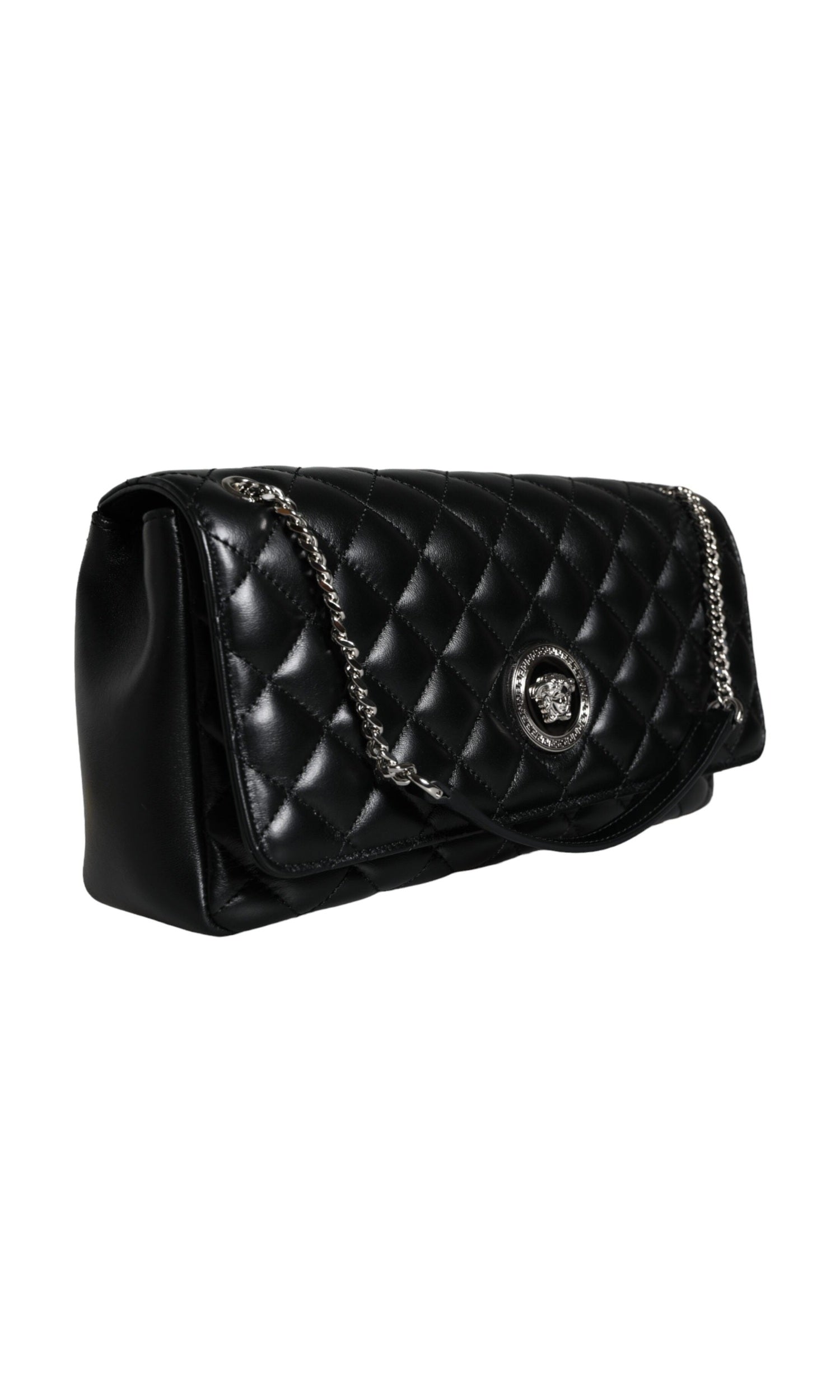 Versace Quilted Lambskin Leather Crossbody Shoulder Black Bag Glam Steals