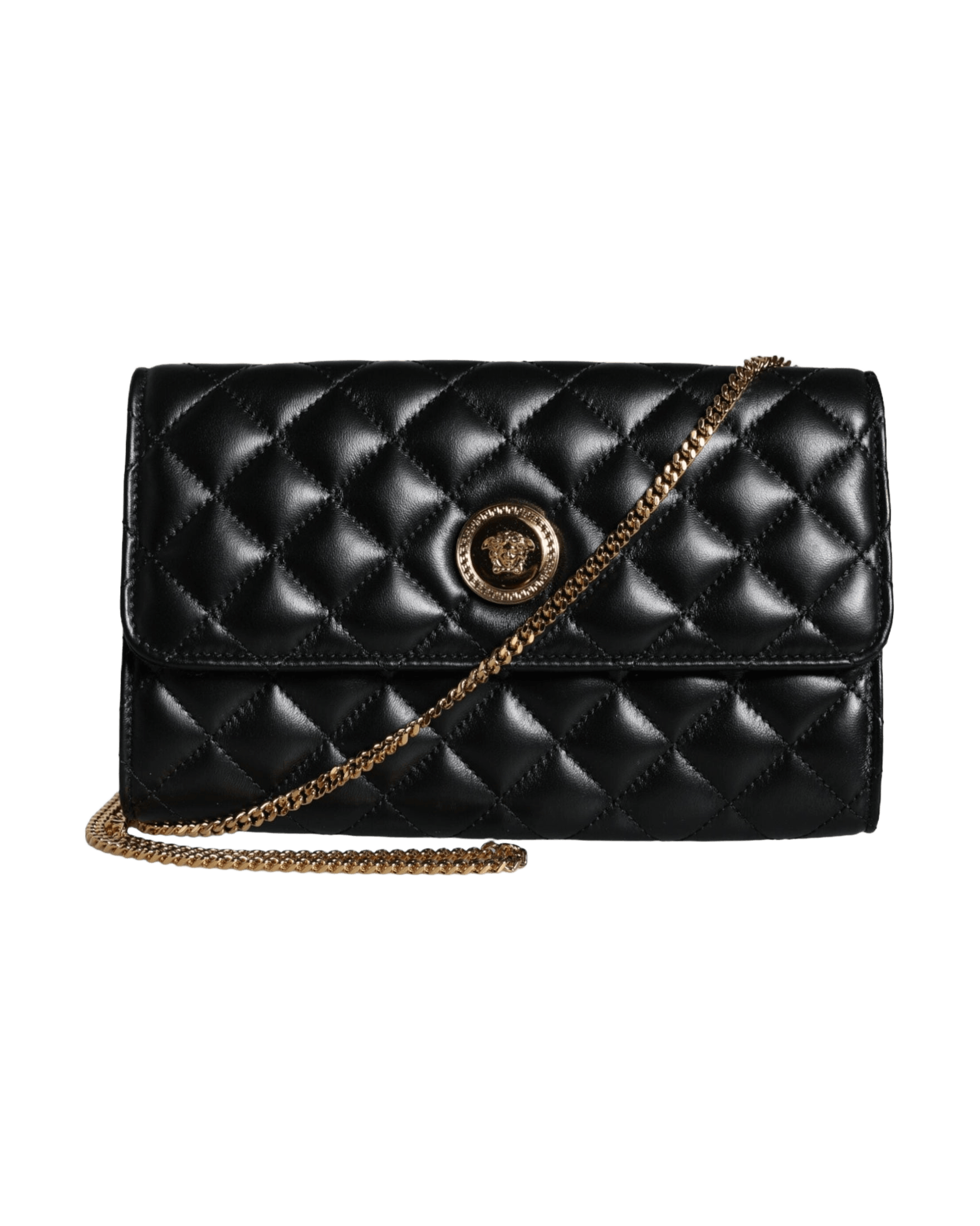 Versace Quilted Nappa Leather Crossbody Shoulder Black Bag Glam Steals