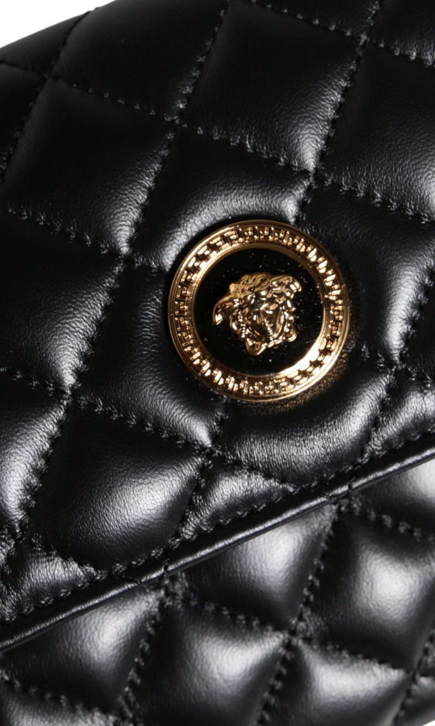 Versace Quilted Nappa Leather Crossbody Shoulder Black Bag Glam Steals