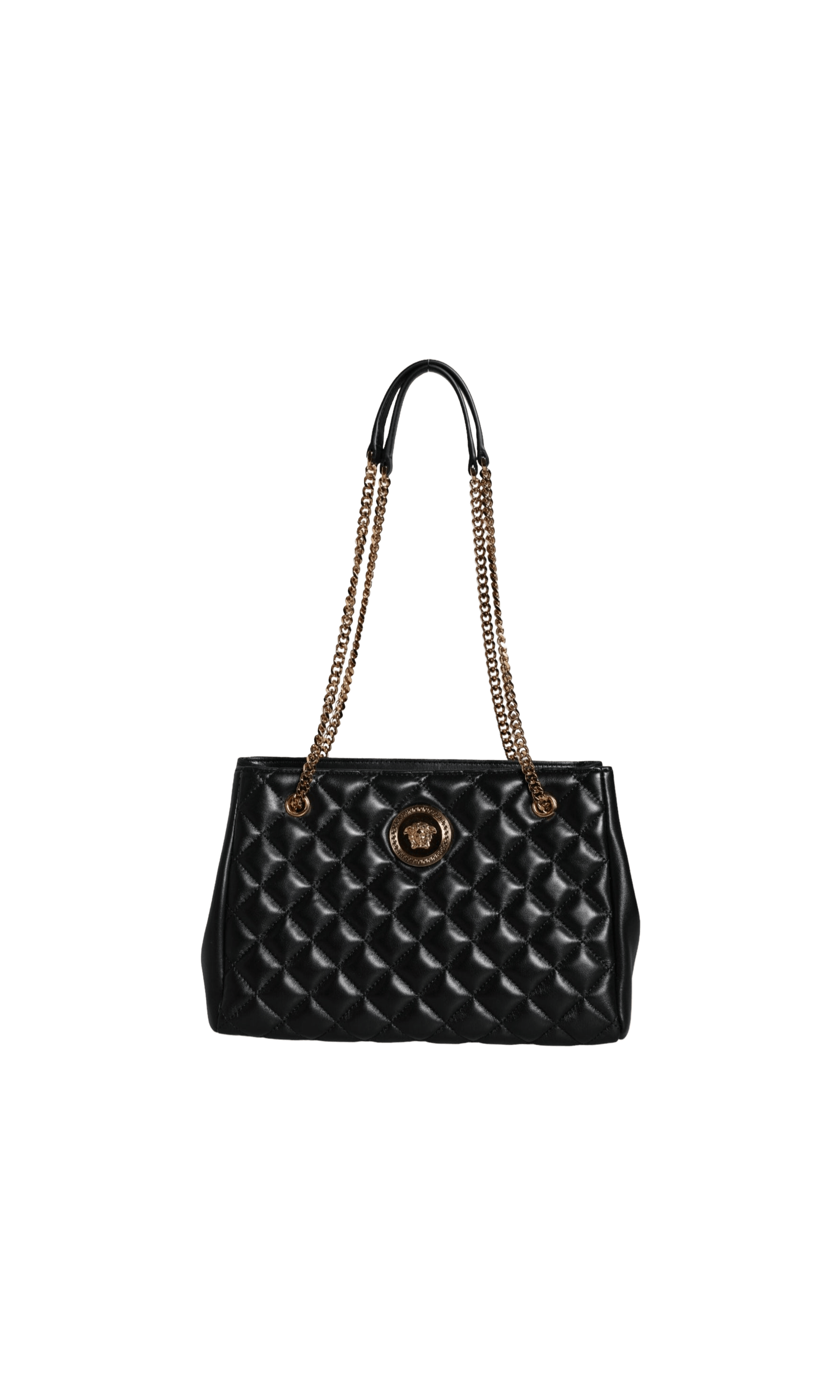 Versace Quilted Nappa Leather Shoulder Chain Strap Black Bag Glam Steals
