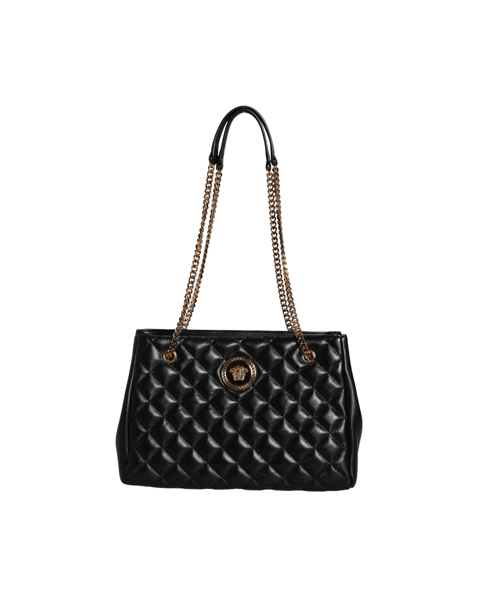 Versace Quilted Nappa Leather Shoulder Chain Strap Black Bag Glam Steals