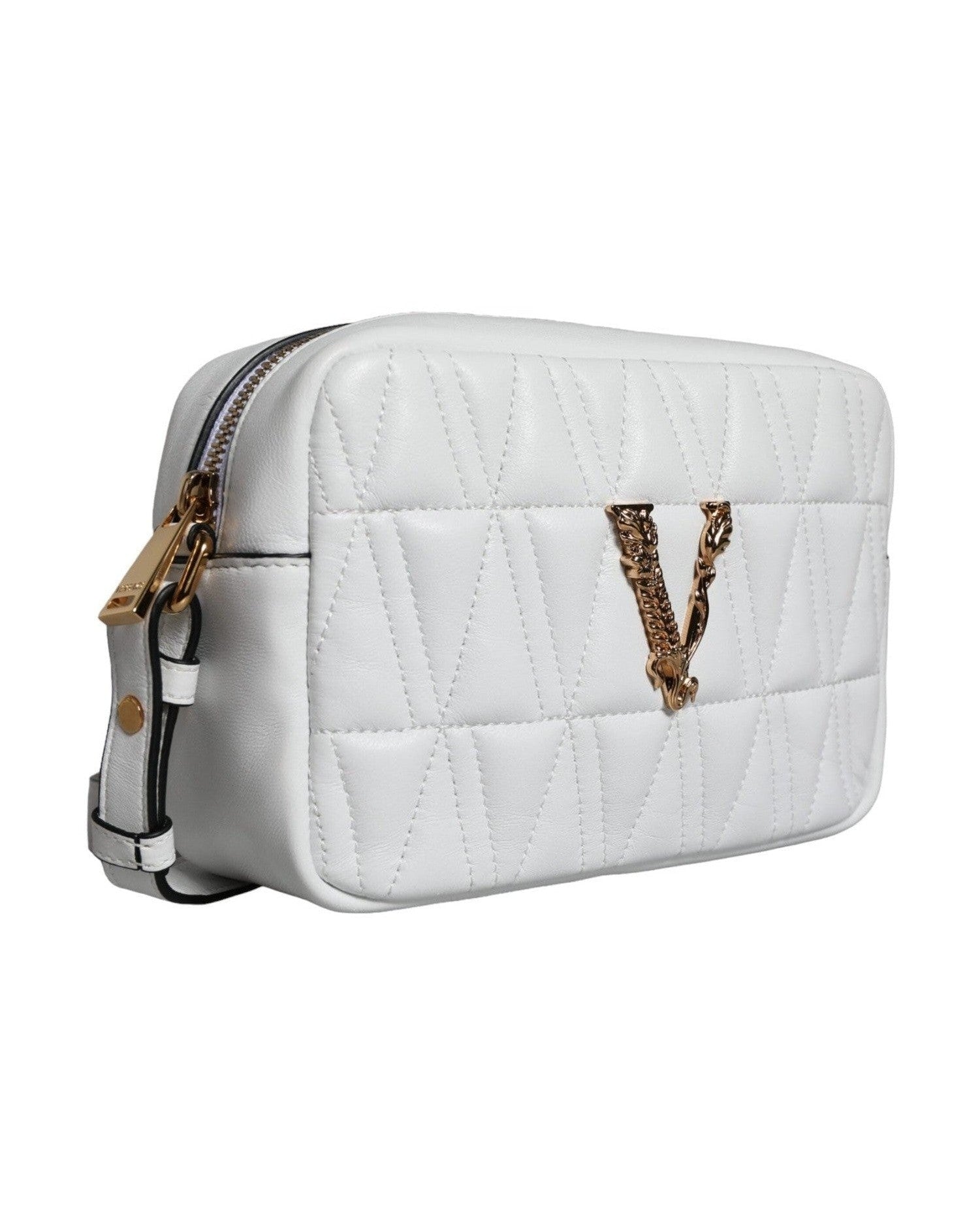 Versace Quilted Nappa Leather Crossbody Shoulder White Bag Glam Steals