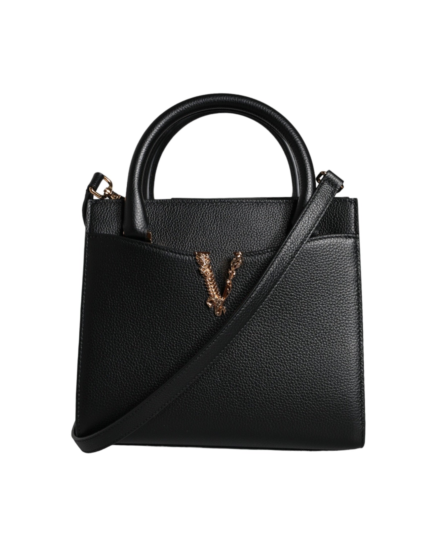 Versace Small Leather Tophandle Shoulder Crossbody Black Bag Glam Steals