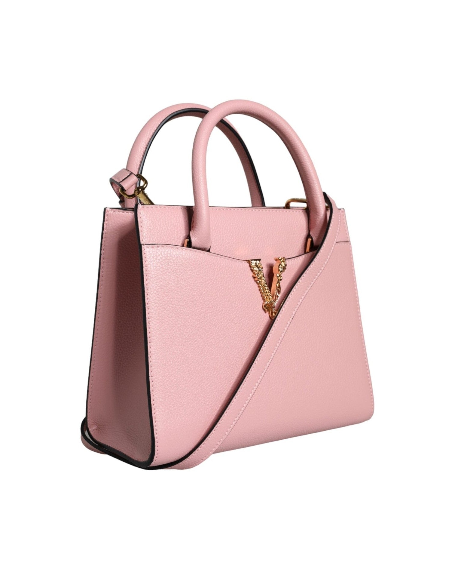 Versace Small Top Handle Grainy Calf Leather Crossbody Pink Bag Glam Steals