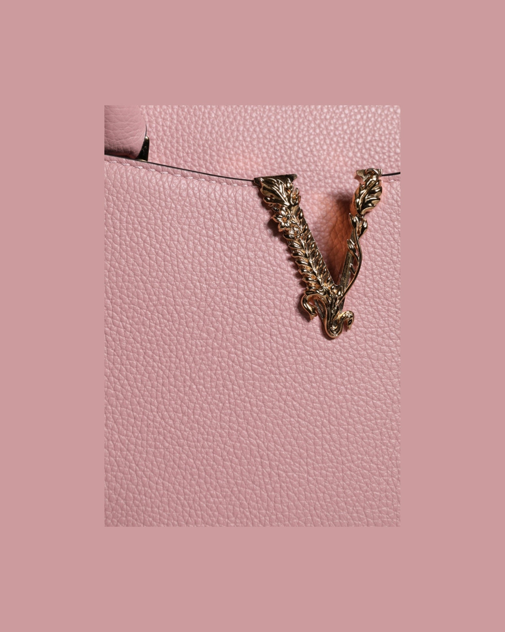 Versace Small Top Handle Grainy Calf Leather Crossbody Pink Bag Glam Steals