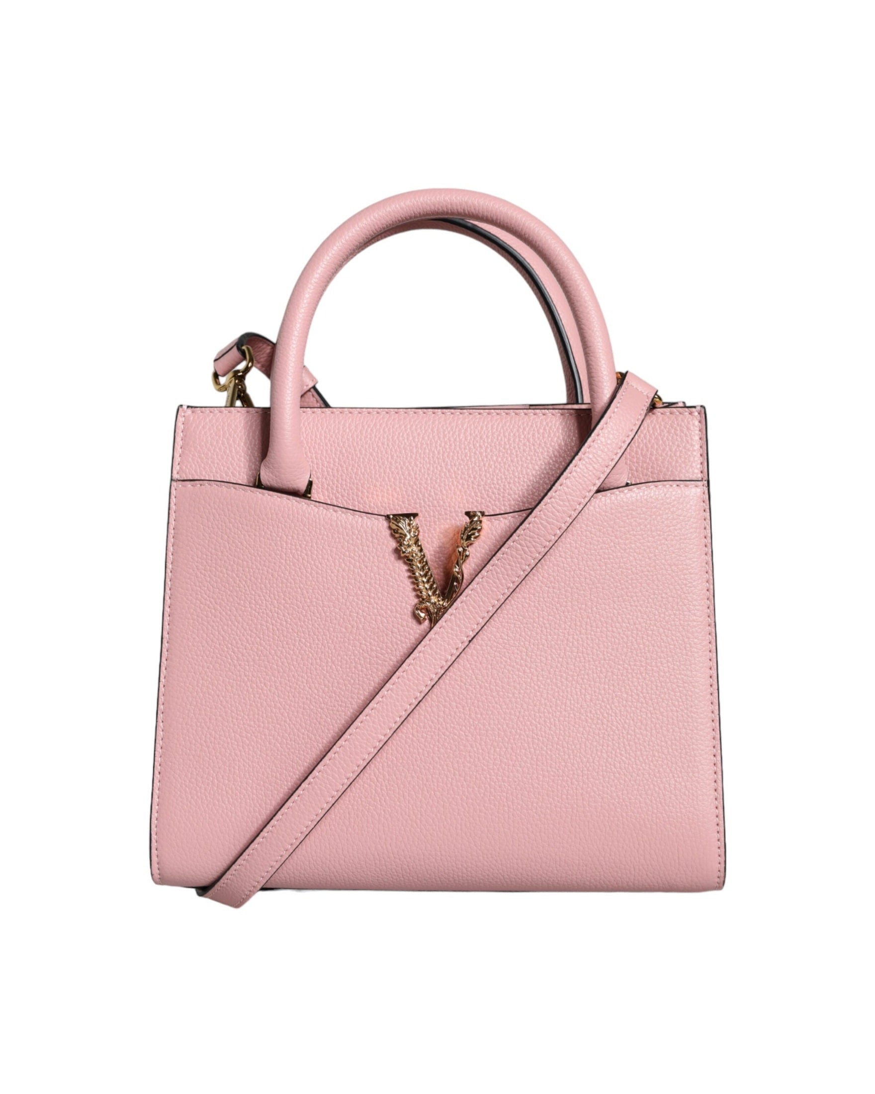 Versace Small Top Handle Grainy Calf Leather Crossbody Pink Bag Glam Steals