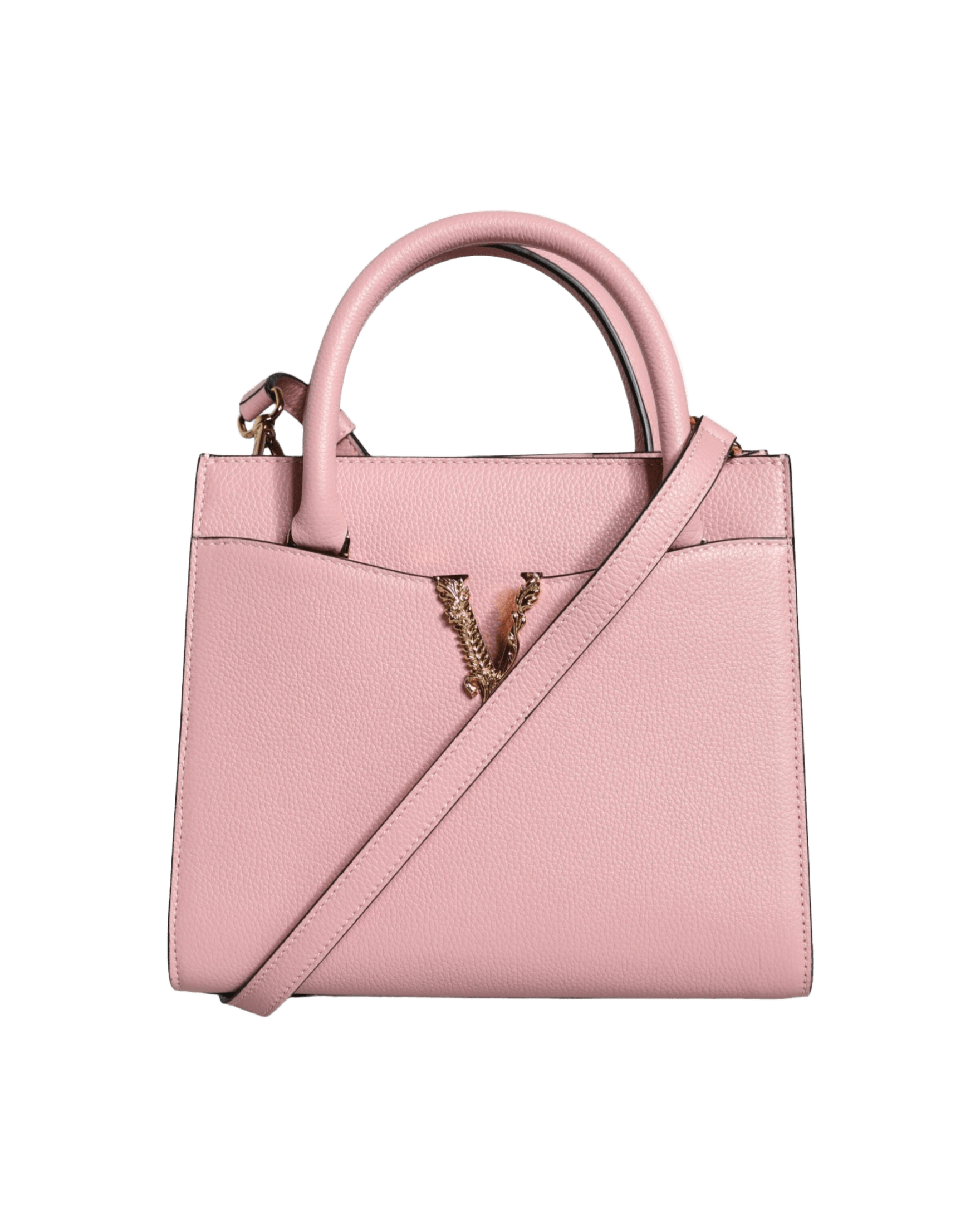 Versace Small Top Handle Grainy Calf Leather Crossbody Pink Bag Glam Steals