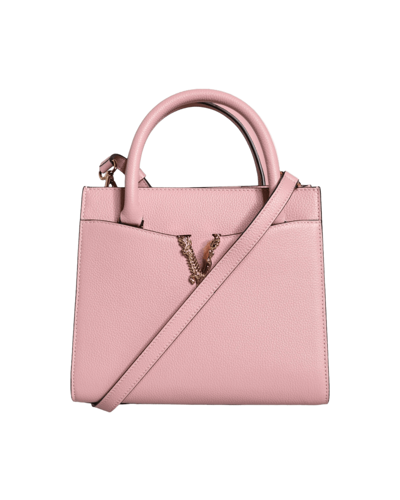 Versace Small Pink Top Handle Grainy Calf Leather Crossbody Bag Glam Steals