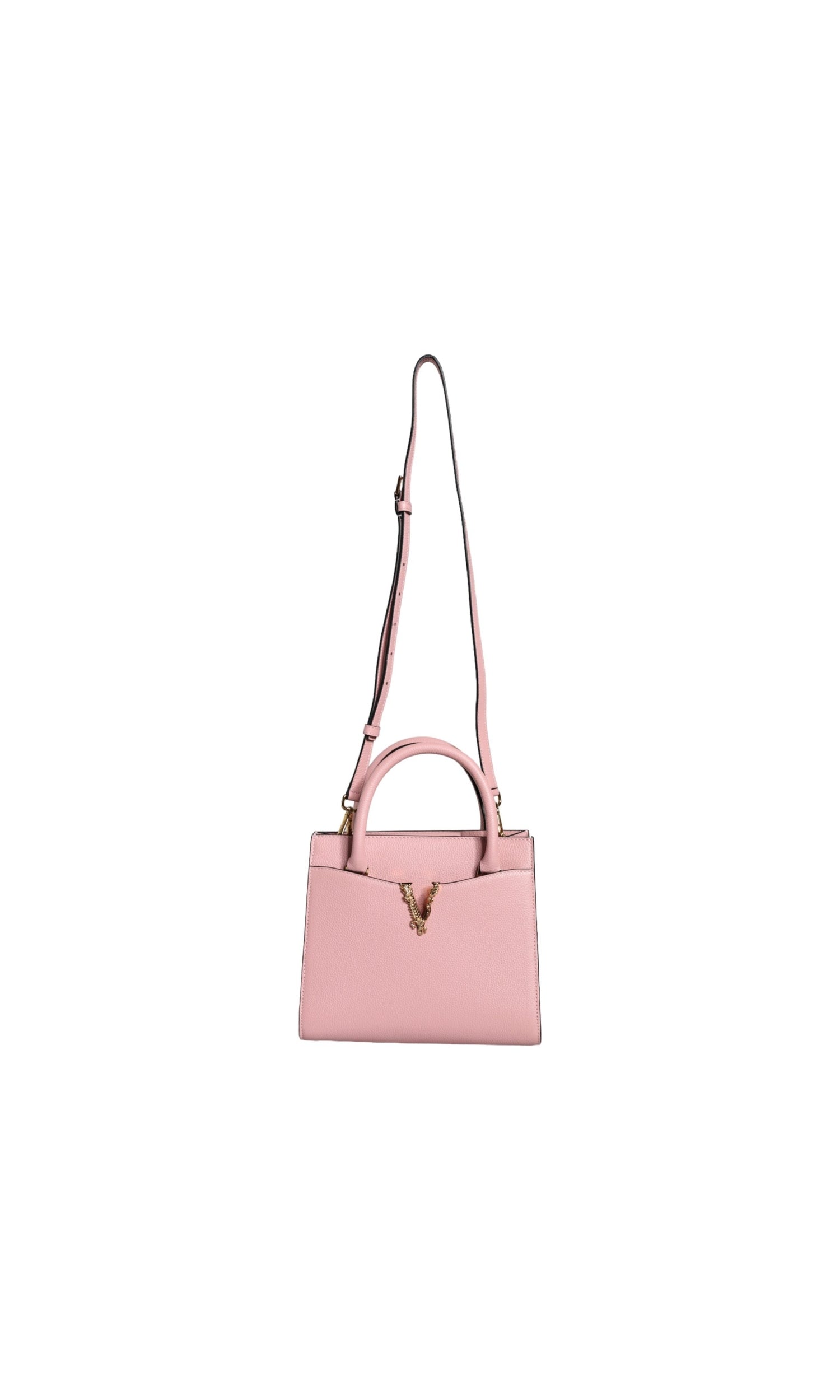 Versace Small Top Handle Grainy Calf Leather Crossbody Pink Bag Glam Steals