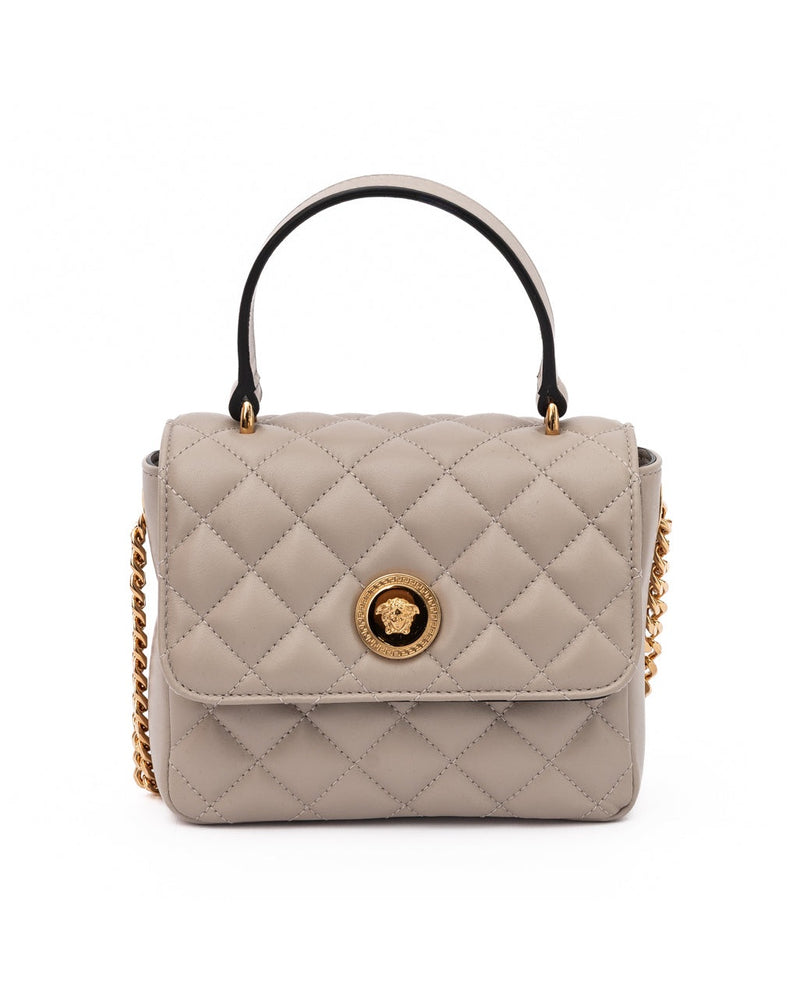 Versace Taupe Leather Quilted Handbag Glam Steals