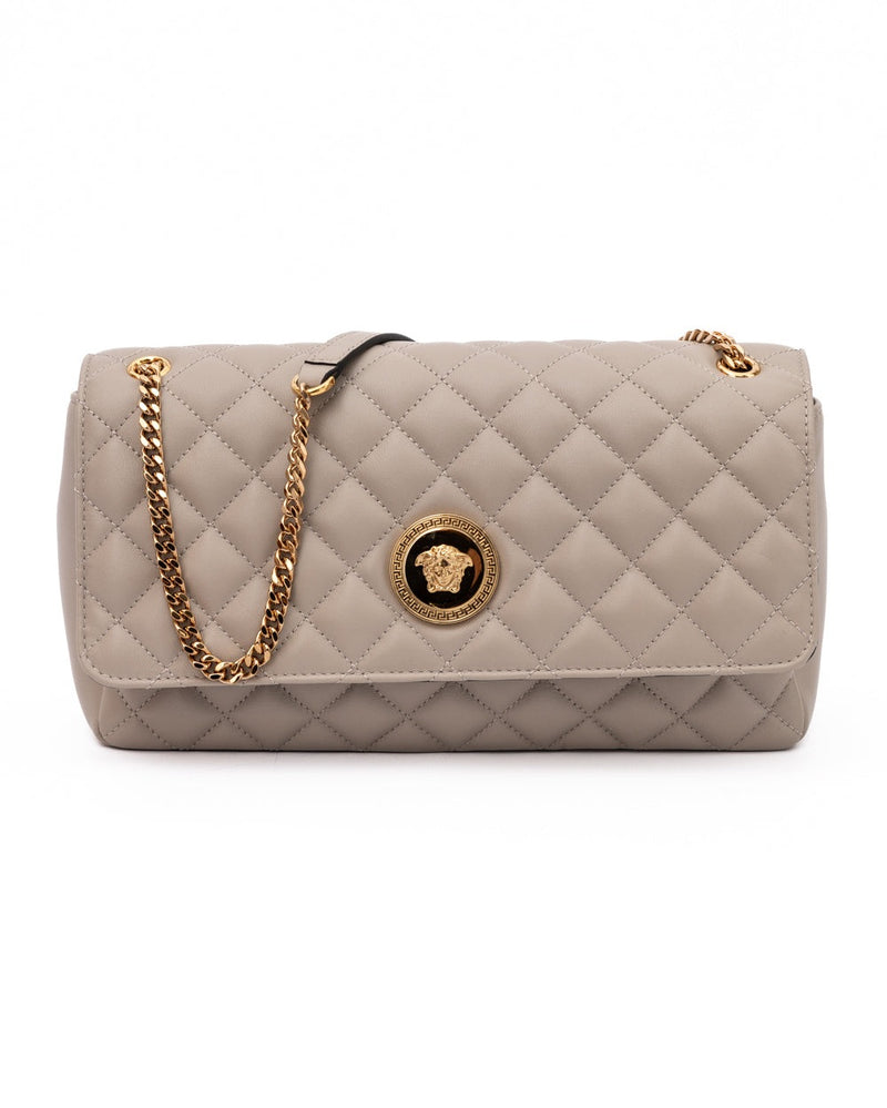 Versace Taupe Leather Quilted Shoulder Strap Bag Glam Steals