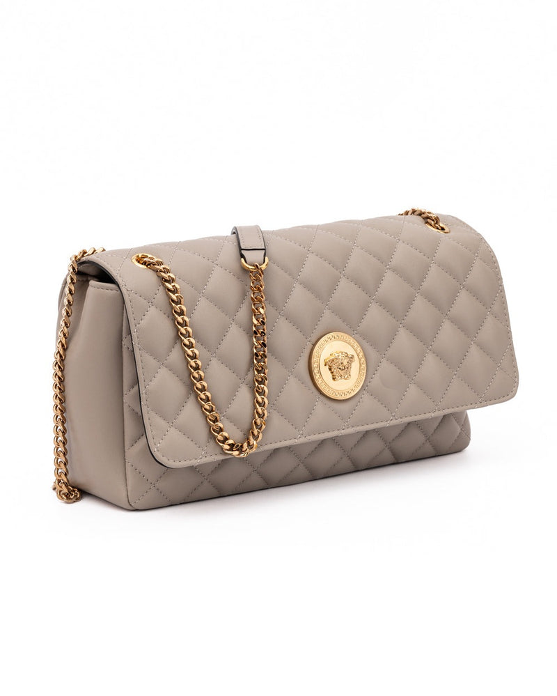 Versace Taupe Leather Quilted Shoulder Strap Bag Glam Steals