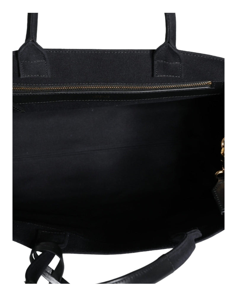 Versace Top Handle Canvas Leather Logo Crossbody Tote Black Bag Glam Steals