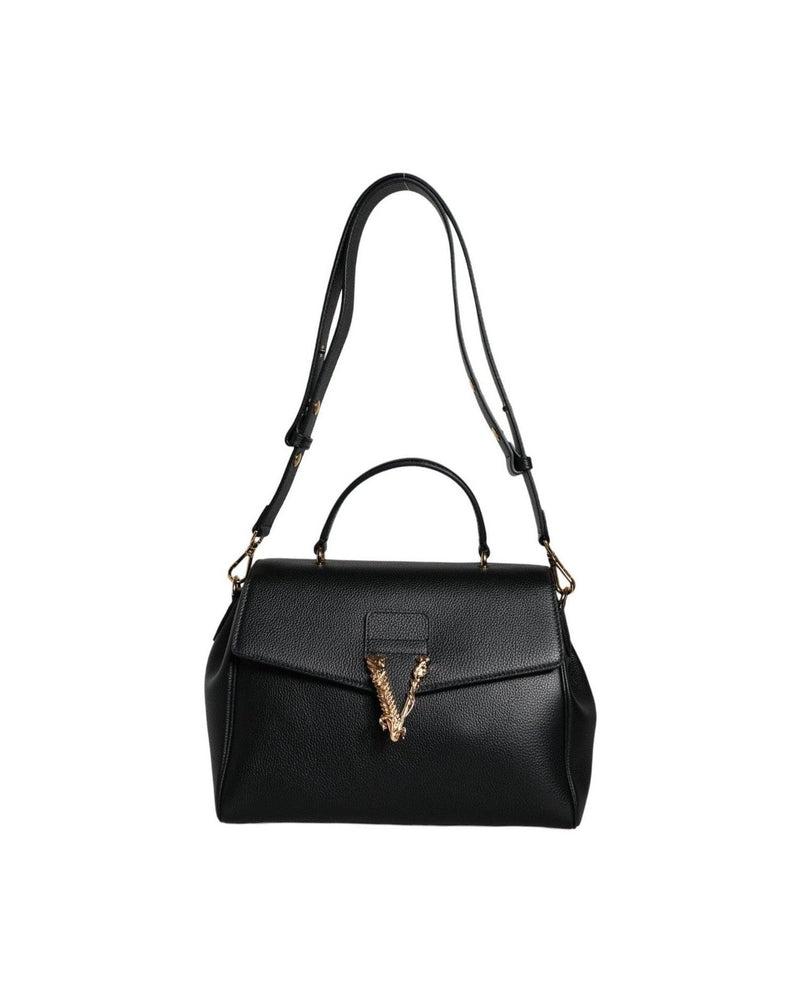 Versace Top Handle Grainy Calfskin Leather Crossbody Black Bag Glam Steals
