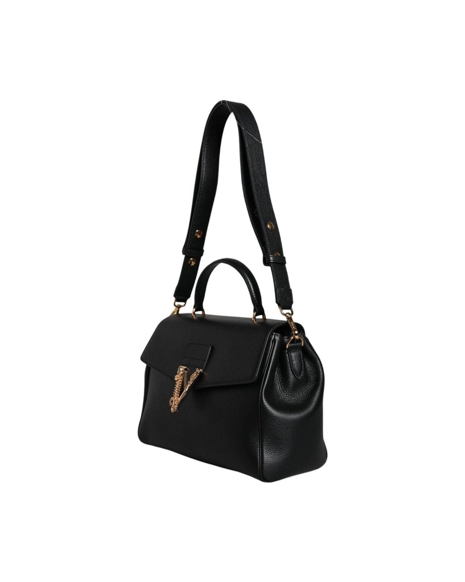 Versace Top Handle Grainy Calfskin Leather Crossbody Black Bag Glam Steals