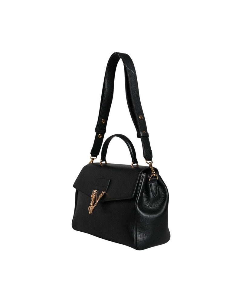 Versace Top Handle Grainy Calfskin Leather Crossbody Black Bag Glam Steals