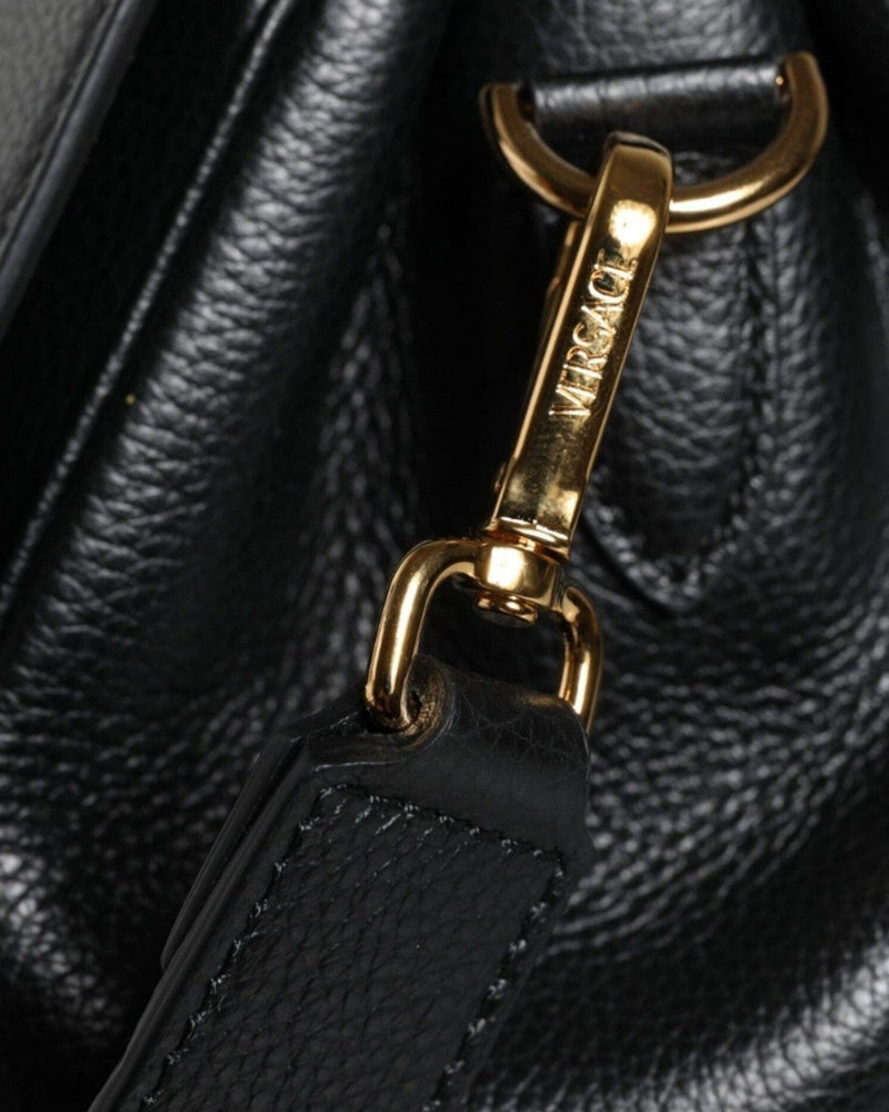 Versace Top Handle Grainy Calfskin Leather Crossbody Black Bag Glam Steals