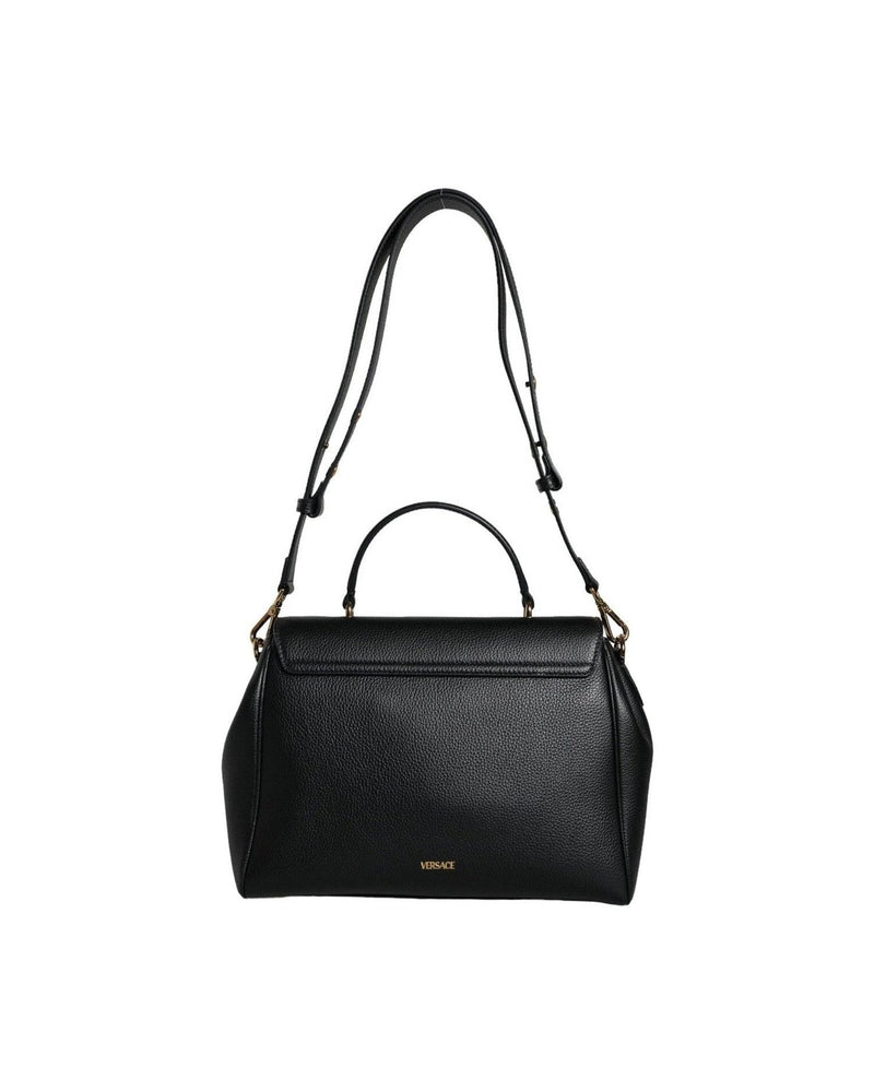Versace Top Handle Grainy Calfskin Leather Crossbody Black Bag Glam Steals