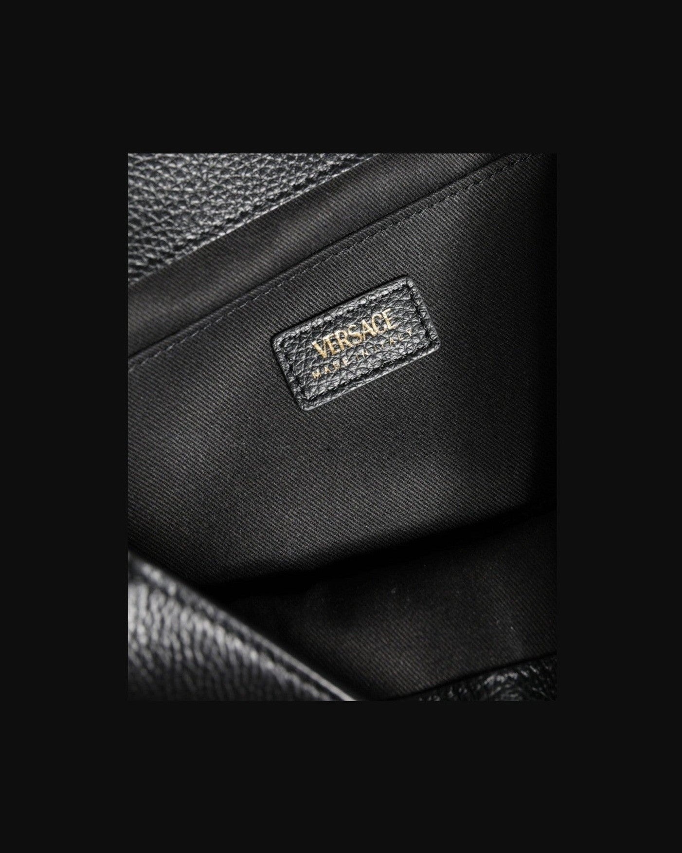 Versace Top Handle Grainy Calfskin Leather Crossbody Black Bag Glam Steals