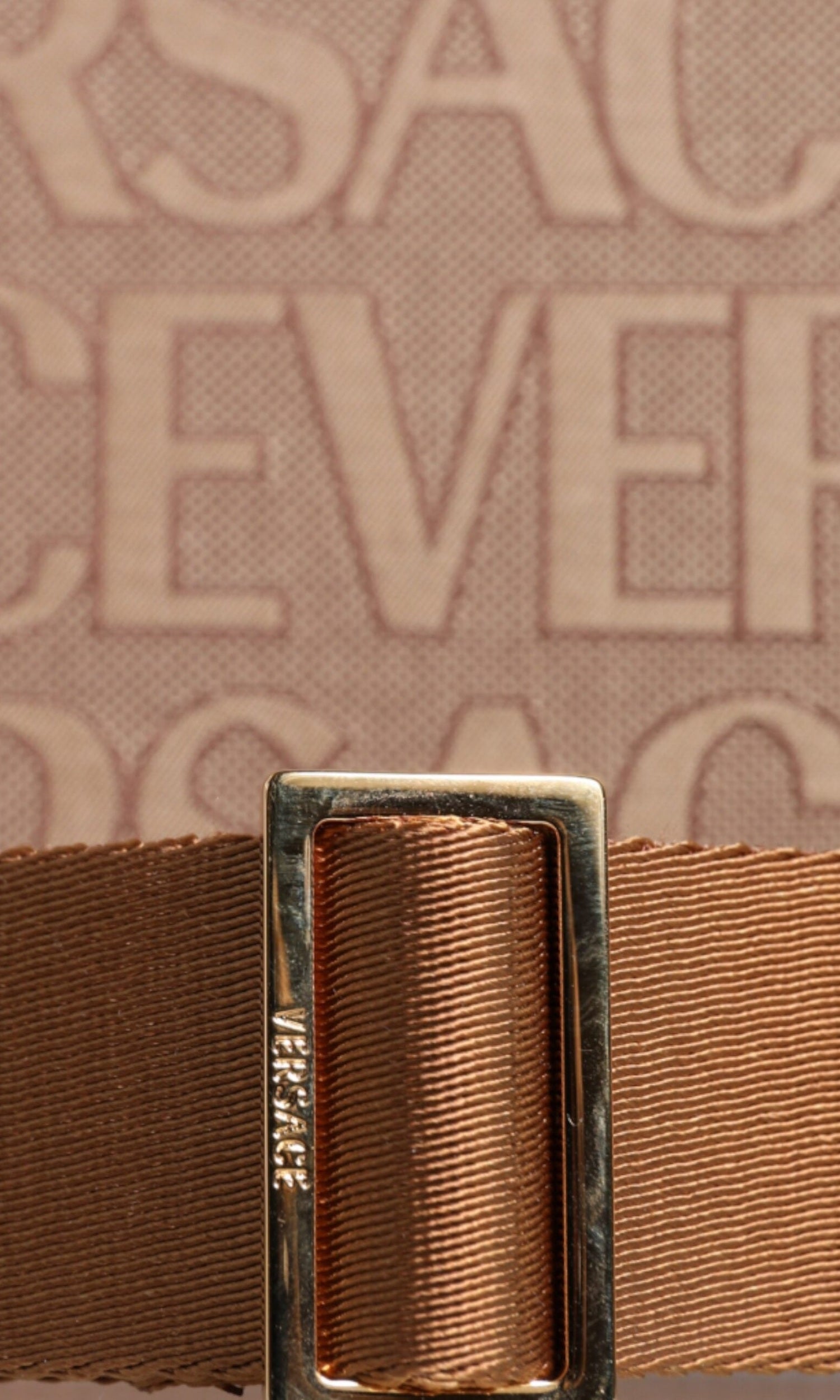 Versace Top Handle Jacquard Leather Logo Crossbody Tote Brown Bag Glam Steals