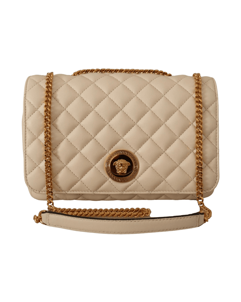 Versace Leather White Elegant Nappa Shoulder Bag Glam Steals