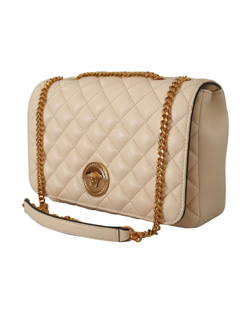 Versace White Leather Elegant Nappa Shoulder Bag Glam Steals